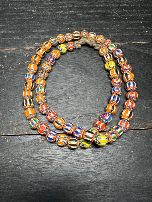 Handmade Vintage Nepalese Chevron Beads Strand | Himalayan Tribal Glass Beads | Ethnic Jewelry Making Supplies