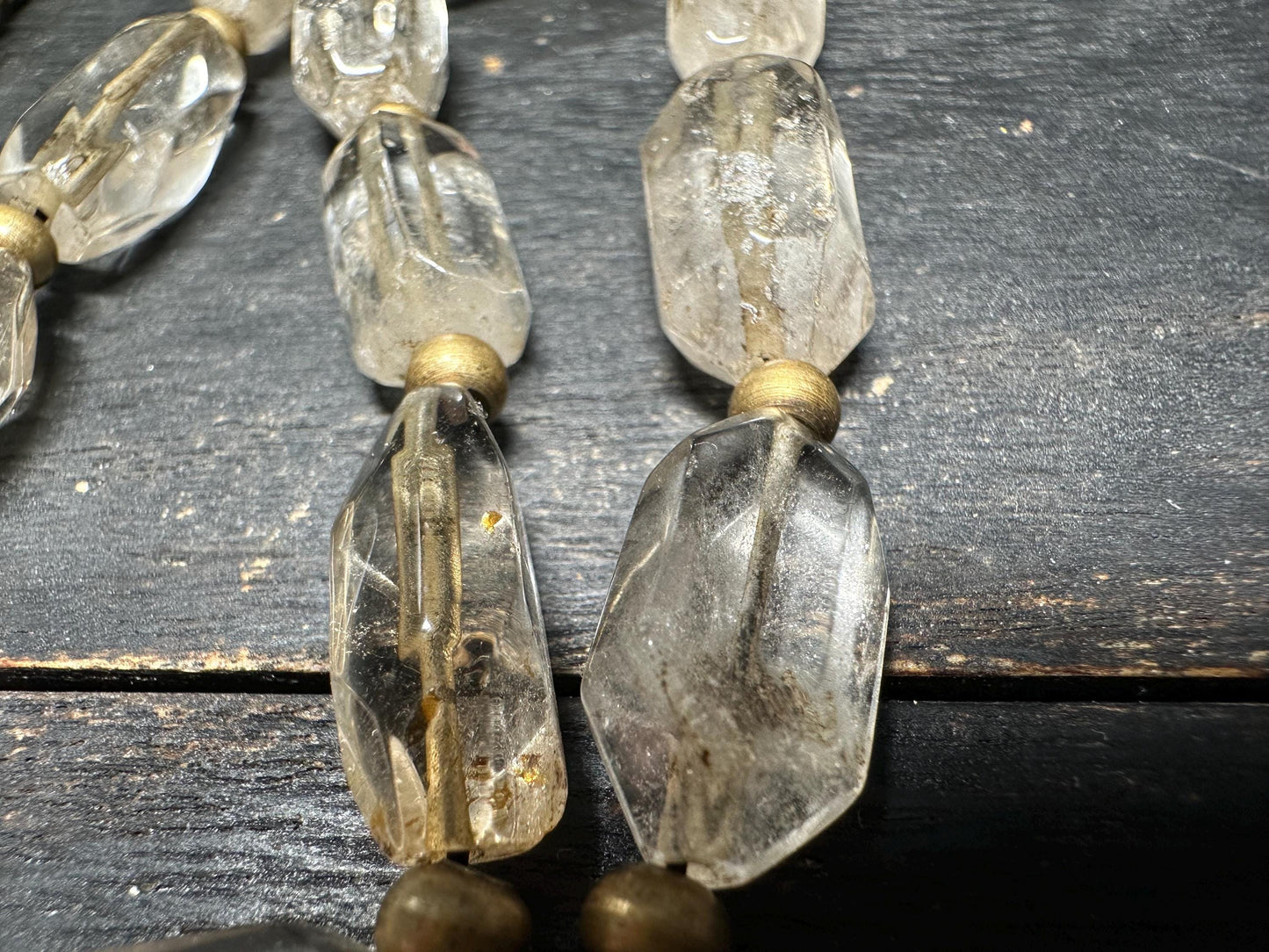 Antique Southeast Asian Crystal Beads Necklace | Likely Burmese Old Rock Crystal & Brass Tribal Jewelry | Rare Hand Cut Beads Collectible