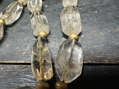 Antique Southeast Asian Crystal Beads Necklace | Likely Burmese Old Rock Crystal & Brass Tribal Jewelry | Rare Hand Cut Beads Collectible