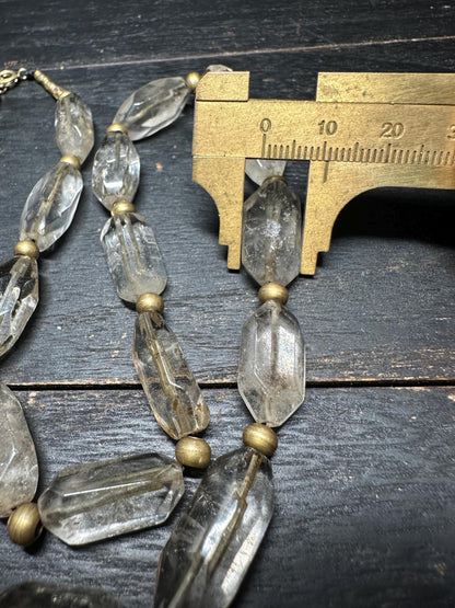 Antique Southeast Asian Crystal Beads Necklace | Likely Burmese Old Rock Crystal & Brass Tribal Jewelry | Rare Hand Cut Beads Collectible