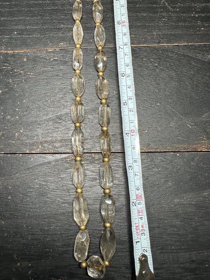 Antique Southeast Asian Crystal Beads Necklace | Likely Burmese Old Rock Crystal & Brass Tribal Jewelry | Rare Hand Cut Beads Collectible