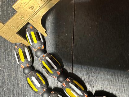 Handmade Nepal Chevron Beads Necklace: Black, Yellow, White African Trade Style