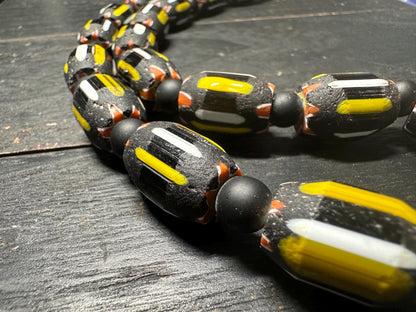 Handmade Nepal Chevron Beads Necklace: Black, Yellow, White African Trade Style