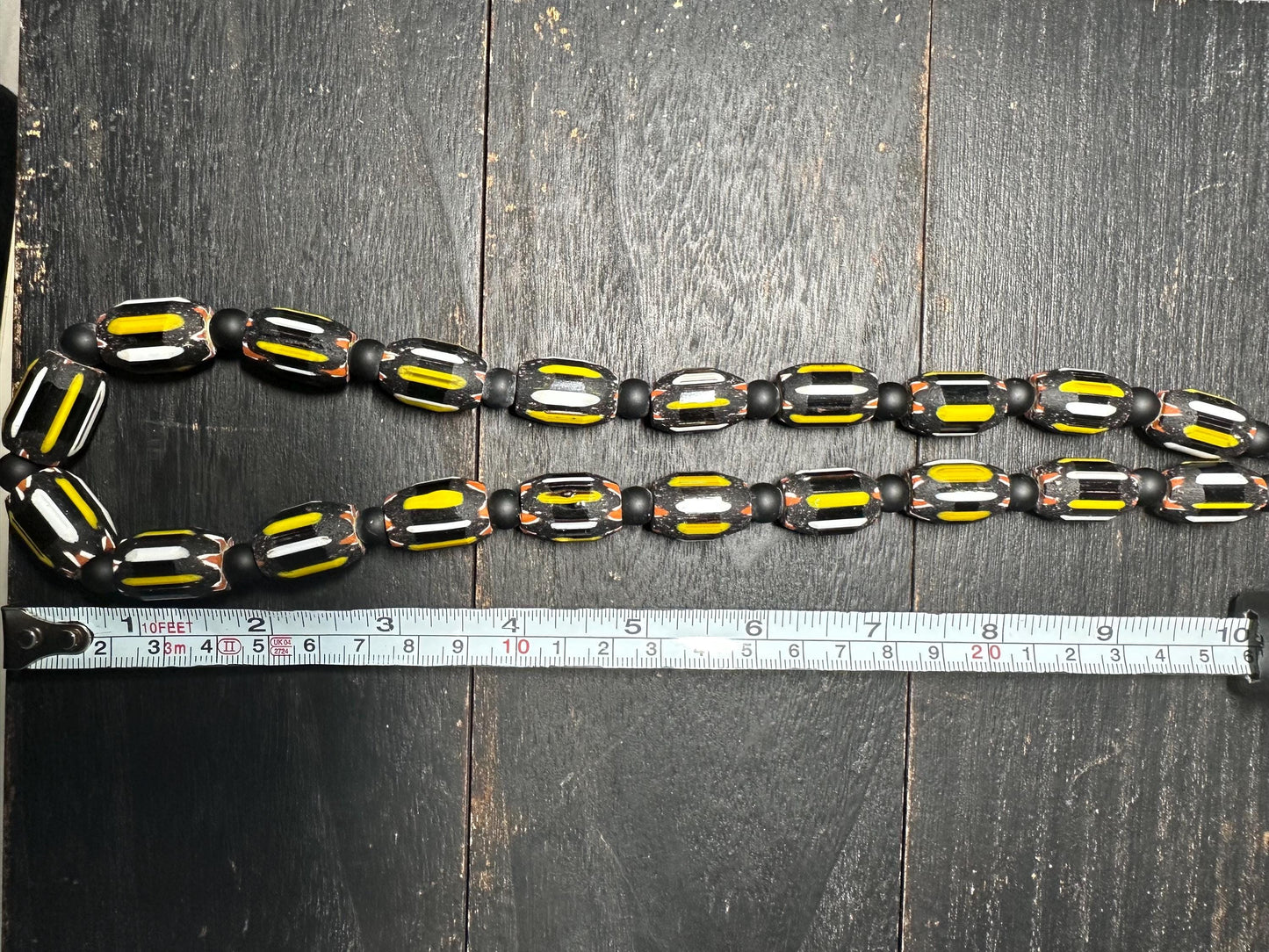 Handmade Nepal Chevron Beads Necklace: Black, Yellow, White African Trade Style