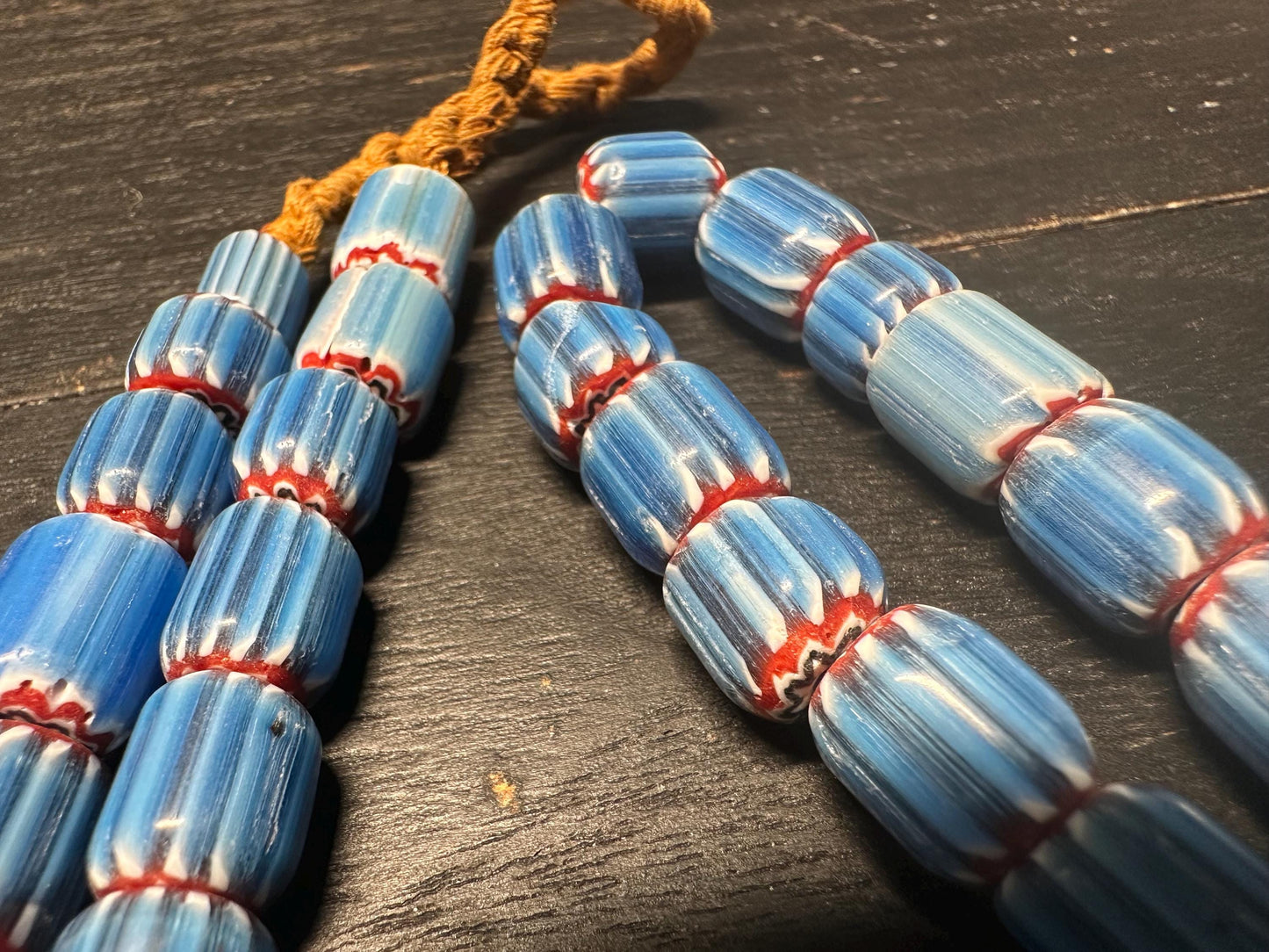 Rare Nepal Blue Chevron Glass Beads: Millefiori Style Necklace Supplies