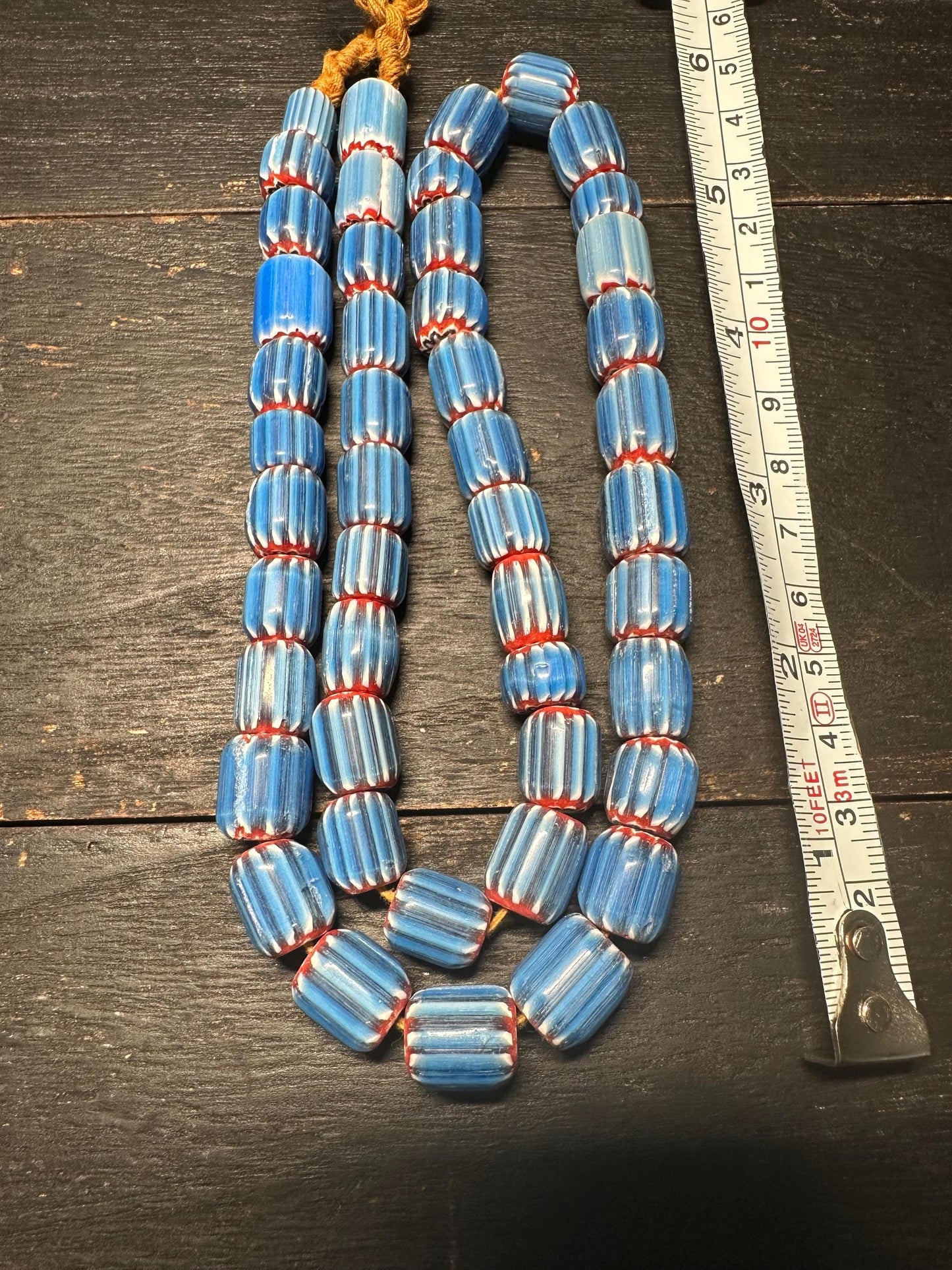 Rare Nepal Blue Chevron Glass Beads: Millefiori Style Necklace Supplies