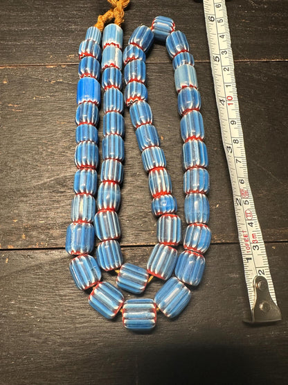 Rare Nepal Blue Chevron Glass Beads: Millefiori Style Necklace Supplies