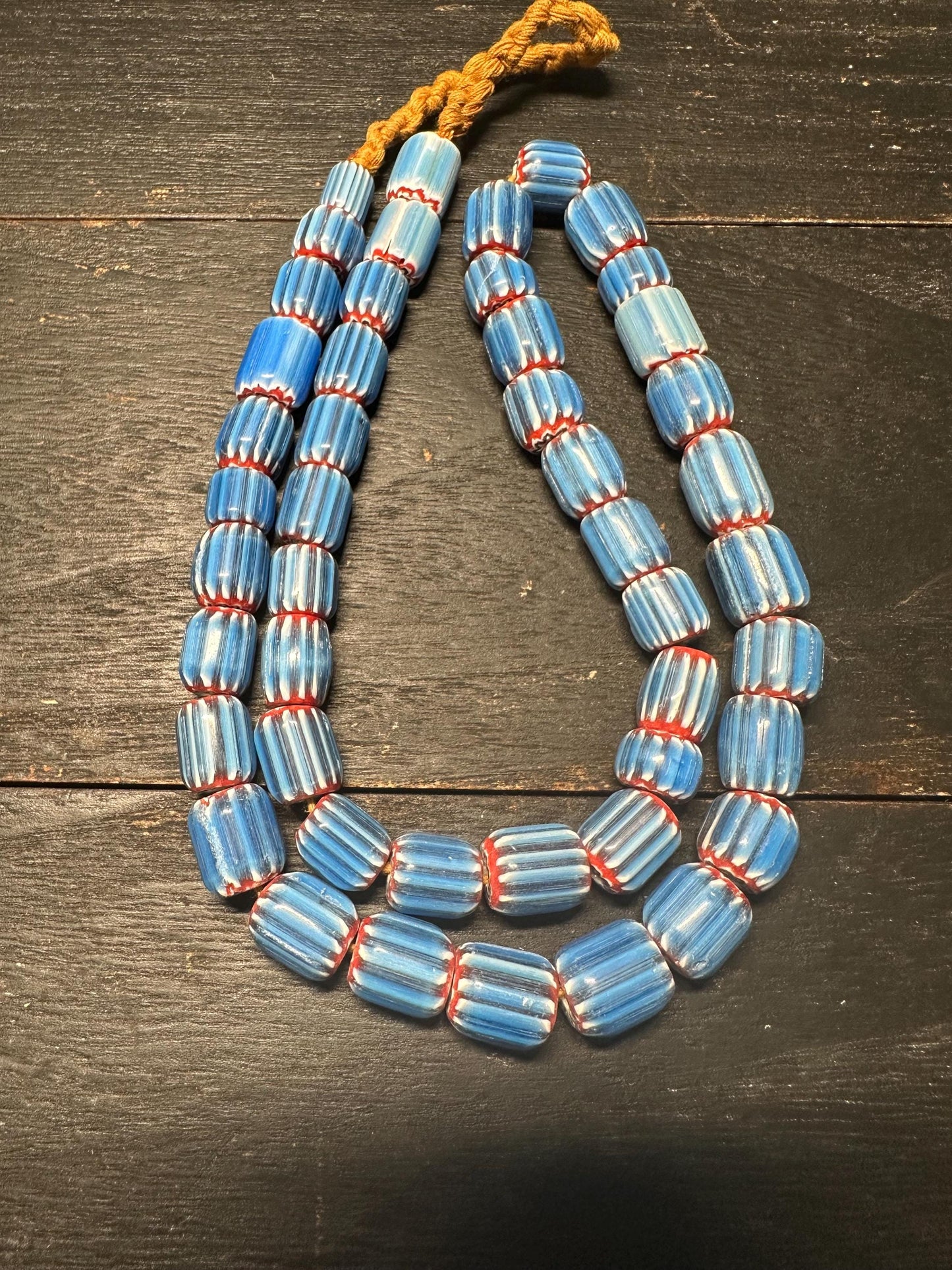 Rare Nepal Blue Chevron Glass Beads: Millefiori Style Necklace Supplies