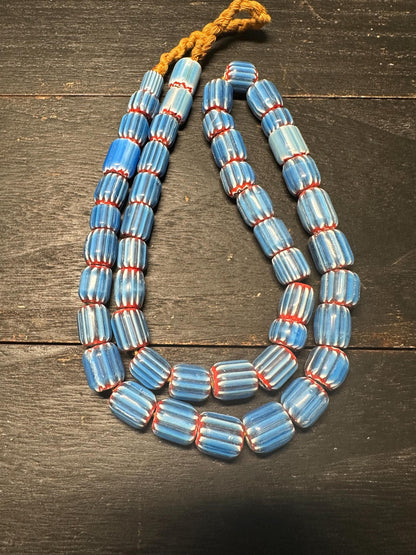 Rare Nepal Blue Chevron Glass Beads: Millefiori Style Necklace Supplies