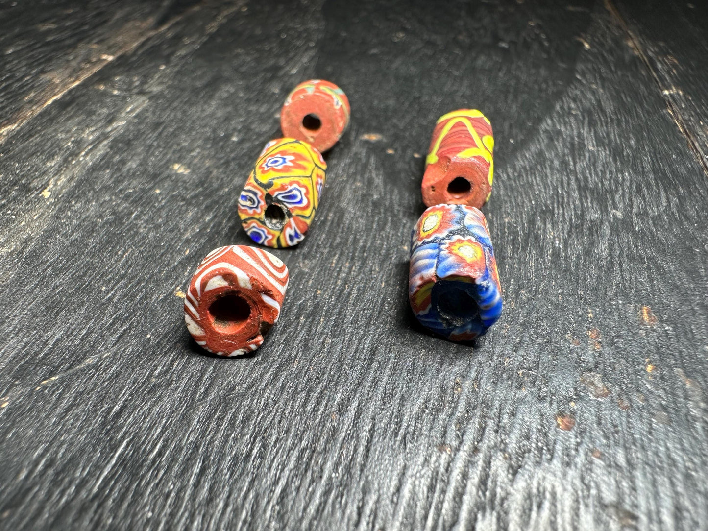 Antique Venetian Millefiori Beads  5 Rare African Trade Cylinder Glass Beads for Crafts & Design