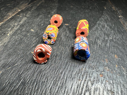 Antique Venetian Millefiori Beads  5 Rare African Trade Cylinder Glass Beads for Crafts & Design