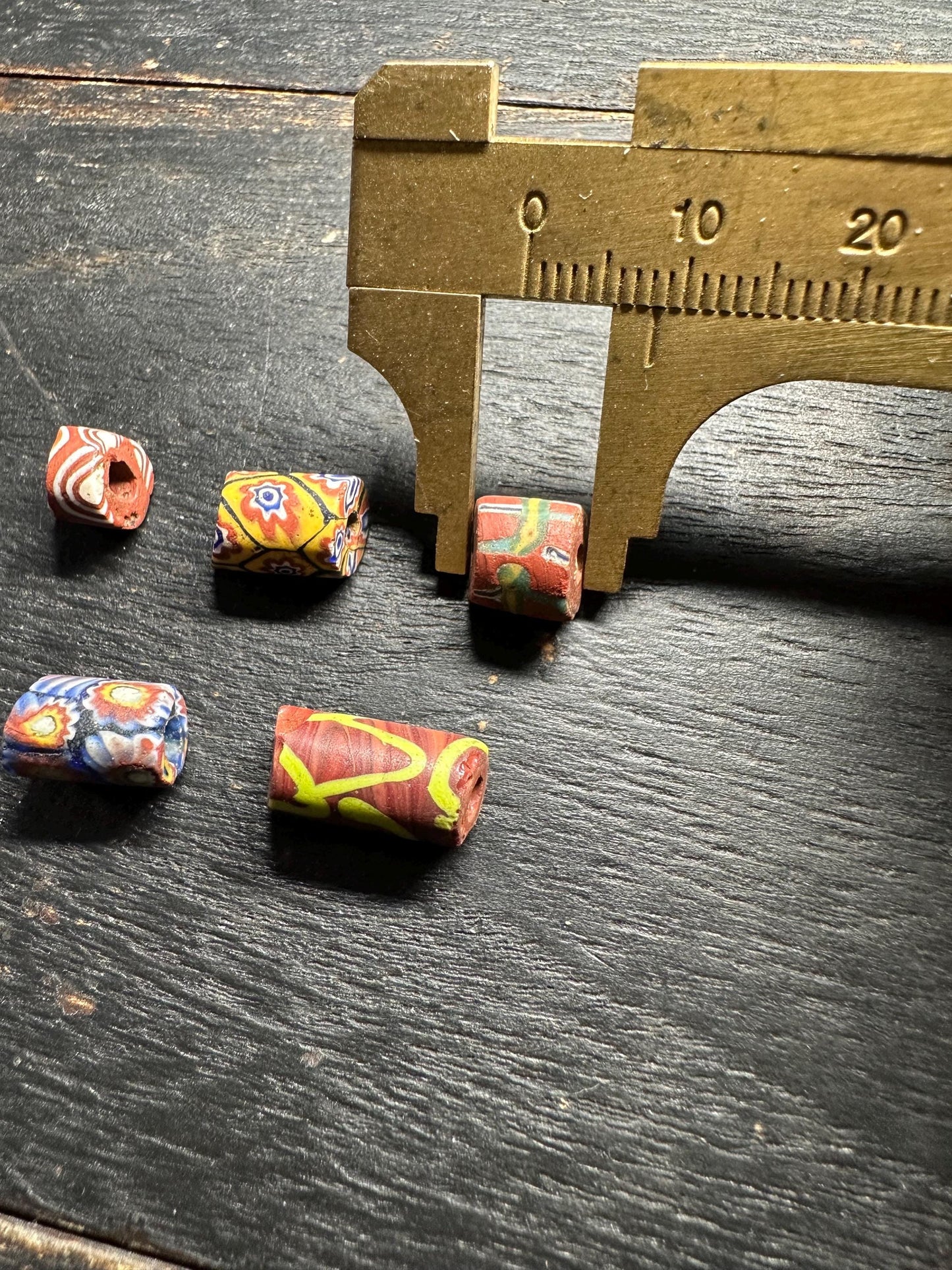 Antique Venetian Millefiori Beads  5 Rare African Trade Cylinder Glass Beads for Crafts & Design