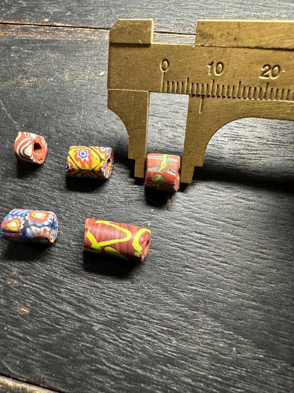 Antique Venetian Millefiori Beads  5 Rare African Trade Cylinder Glass Beads for Crafts & Design