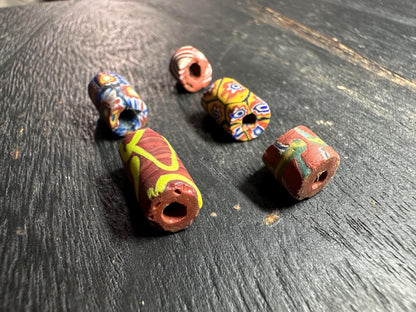 Antique Venetian Millefiori Beads  5 Rare African Trade Cylinder Glass Beads for Crafts & Design