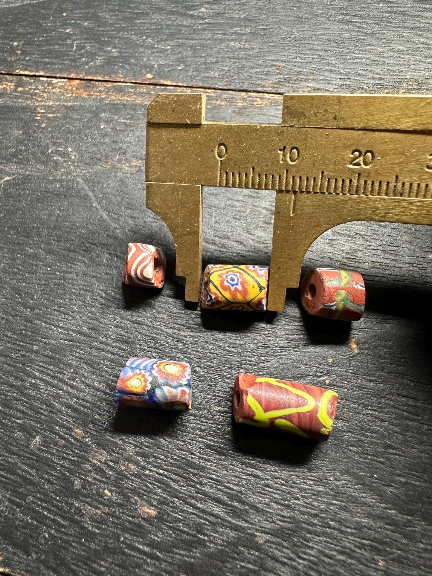 Antique Venetian Millefiori Beads  5 Rare African Trade Cylinder Glass Beads for Crafts & Design