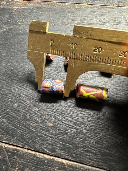 Antique Venetian Millefiori Beads  5 Rare African Trade Cylinder Glass Beads for Crafts & Design