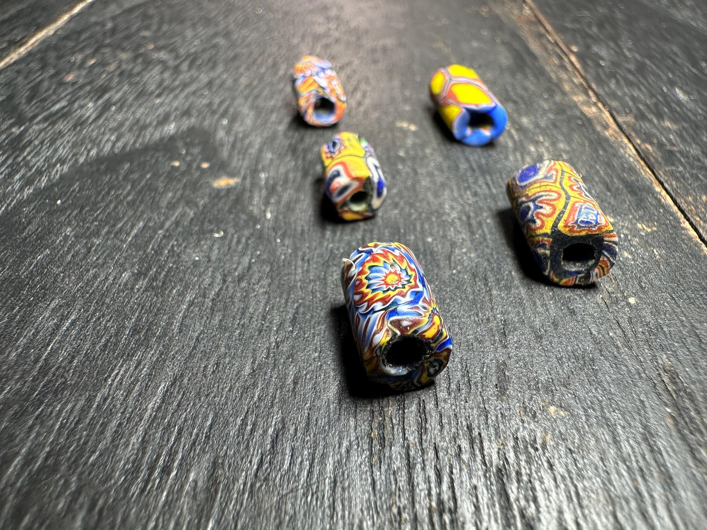 5 Vintage Millefiori African Trade Beads  Rare Venetian Glass Cylinder Beads  Jewelry Supplies