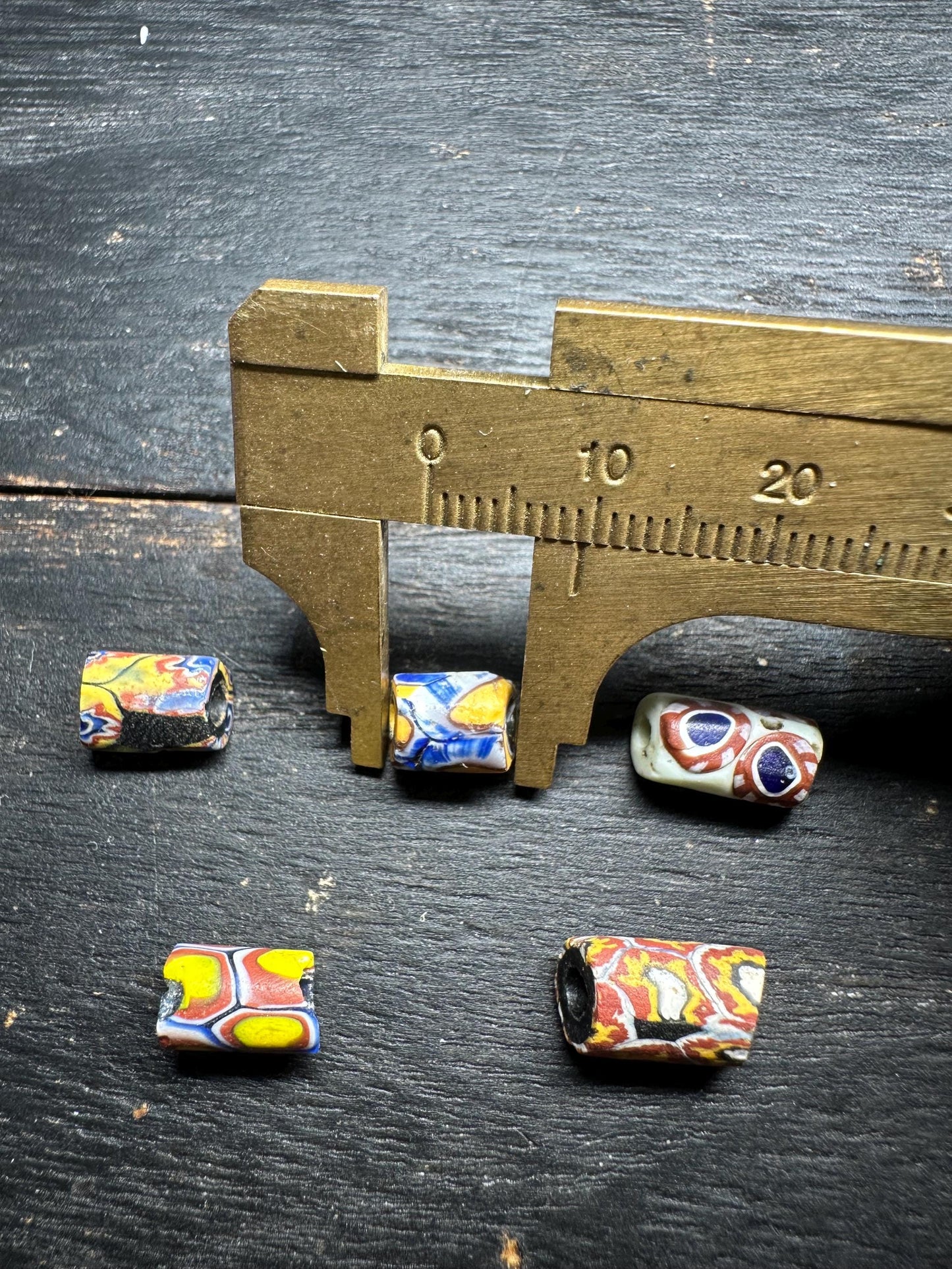 Antique Millefiori Trade Beads: Venetian Glass Cylinder Beads, Set of 5