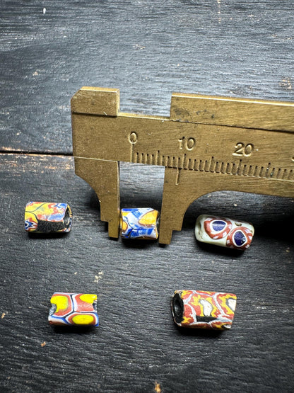 Antique Millefiori Trade Beads: Venetian Glass Cylinder Beads, Set of 5