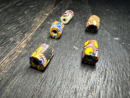 Antique Millefiori Trade Beads: Venetian Glass Cylinder Beads, Set of 5