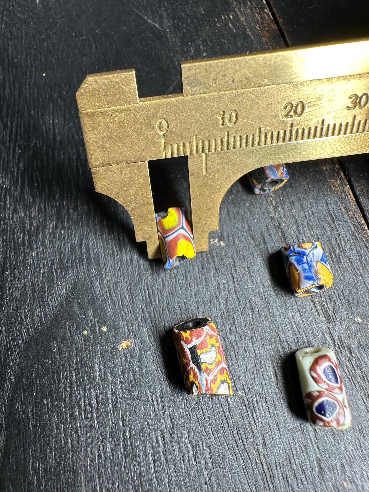 Antique Millefiori Trade Beads: Venetian Glass Cylinder Beads, Set of 5