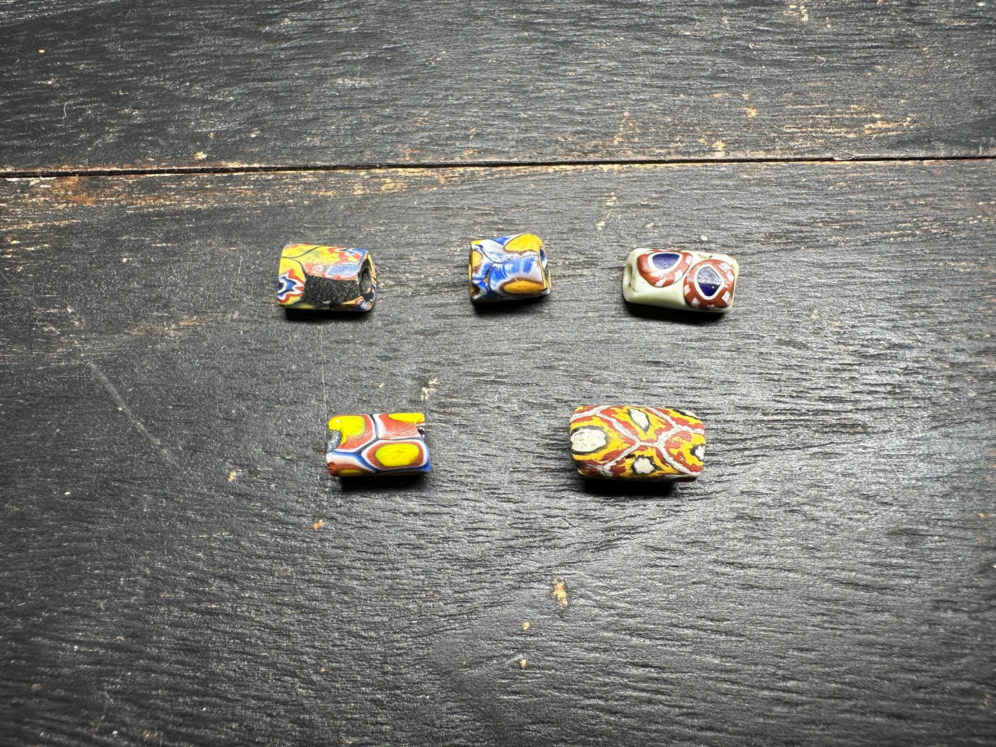 Antique Millefiori Trade Beads: Venetian Glass Cylinder Beads, Set of 5