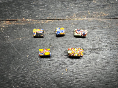 Antique Millefiori Trade Beads: Venetian Glass Cylinder Beads, Set of 5