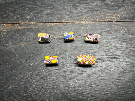 Antique Millefiori Trade Beads: Venetian Glass Cylinder Beads, Set of 5
