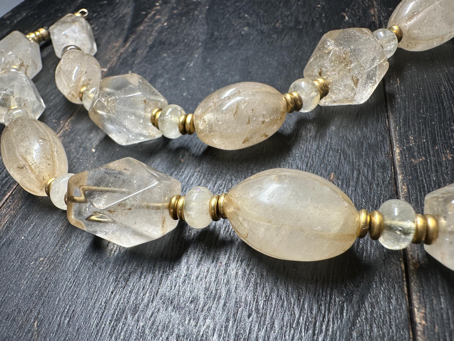 Old Himalaya Rock Crystal Quartz Necklace: Tibetan Healing Beads from Nepal