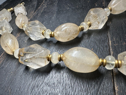 Old Himalaya Rock Crystal Quartz Necklace: Tibetan Healing Beads from Nepal