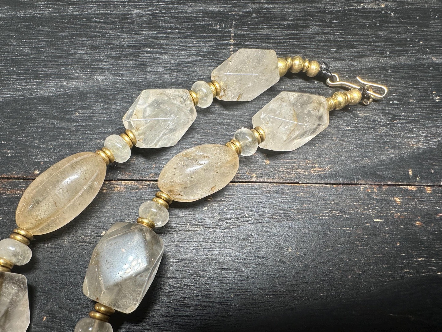 Old Himalaya Rock Crystal Quartz Necklace: Tibetan Healing Beads from Nepal