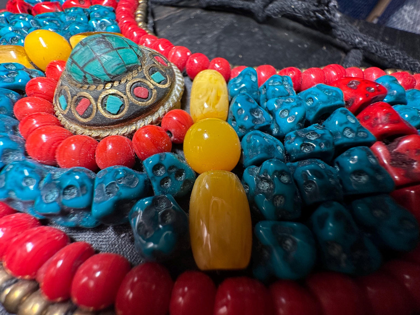 Handmade Tibetan Necklace: Boho Ethnic Jewelry with Turquoise, Coral & Amber Resin