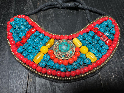 Handmade Tibetan Necklace: Boho Ethnic Jewelry with Turquoise, Coral & Amber Resin