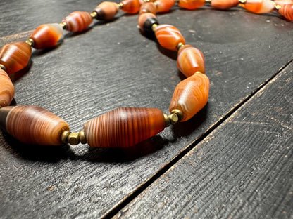 Himalayan Banded Agate Necklace: Vintage Ethnic Style Tibetan Mala Beads