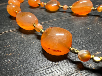 Handmade Nepal Carnelian Bead Necklace  Natural Orange Gemstone Tribal Jewelry with Brass Spacers