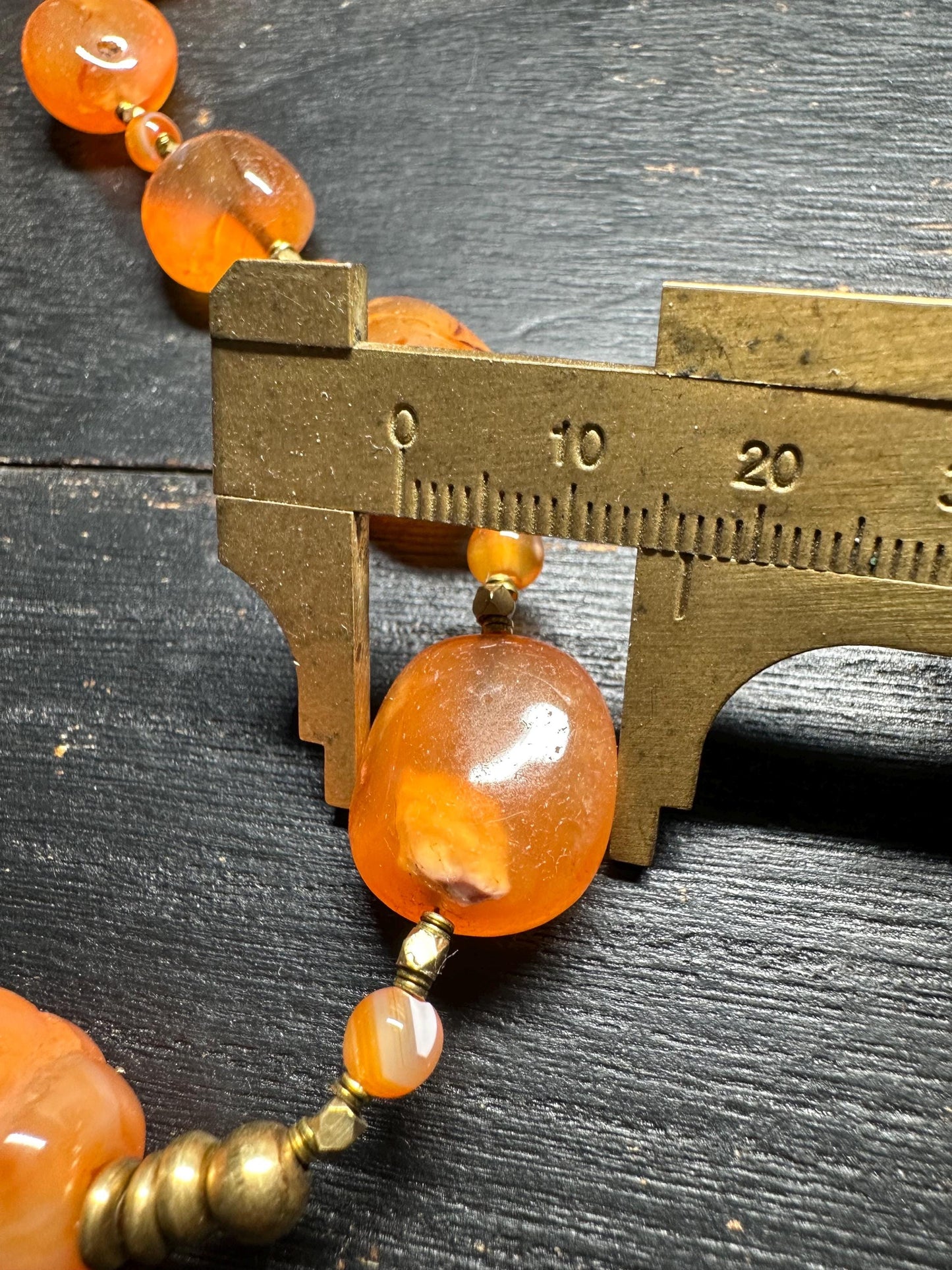 Handmade Nepal Carnelian Bead Necklace  Natural Orange Gemstone Tribal Jewelry with Brass Spacers