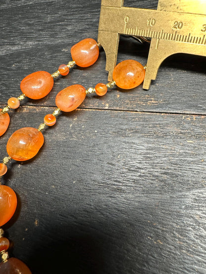 Handmade Nepal Carnelian Bead Necklace  Natural Orange Gemstone Tribal Jewelry with Brass Spacers
