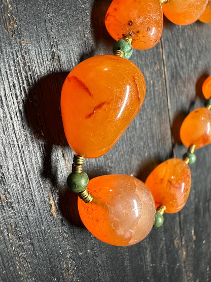 Handmade Carnelian Necklace: Nepal Brass Accents, Tribal Jewelry