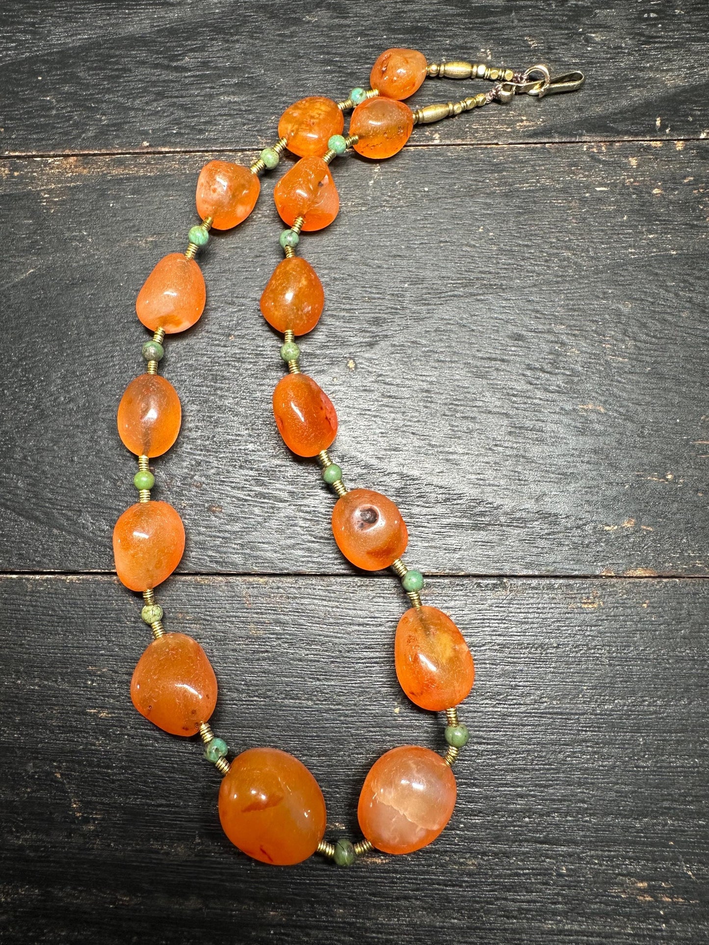 Handmade Carnelian Necklace: Nepal Brass Accents, Tribal Jewelry