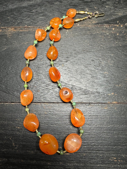 Handmade Carnelian Necklace: Nepal Brass Accents, Tribal Jewelry