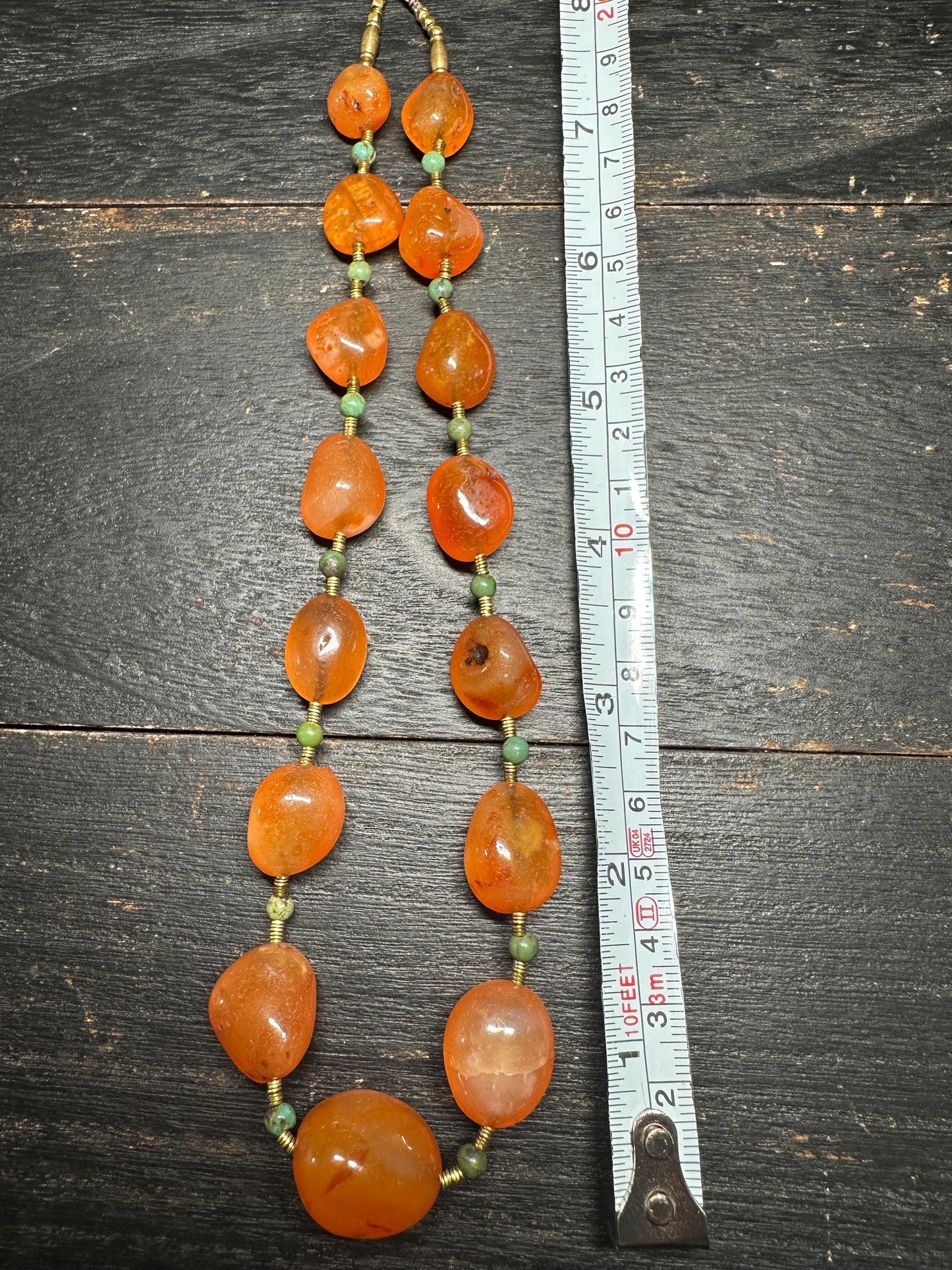 Handmade Carnelian Necklace: Nepal Brass Accents, Tribal Jewelry