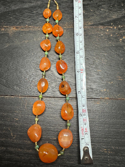 Handmade Carnelian Necklace: Nepal Brass Accents, Tribal Jewelry