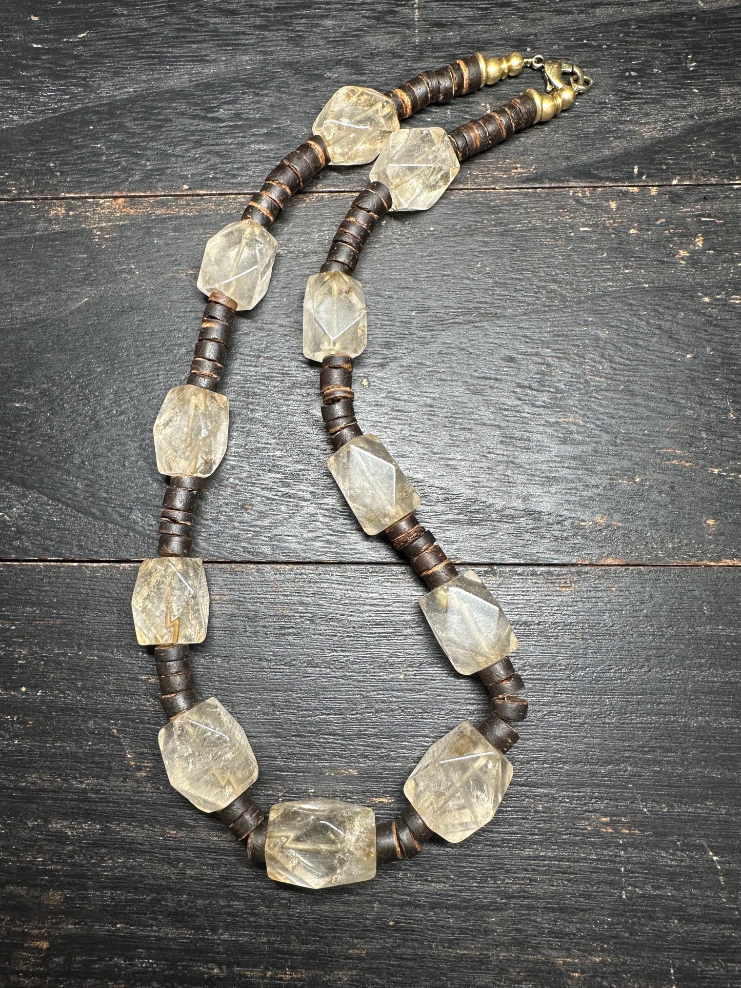Vintage Rock Crystal & Coconut Shell Necklace: Himalayan Tribal Jewelry