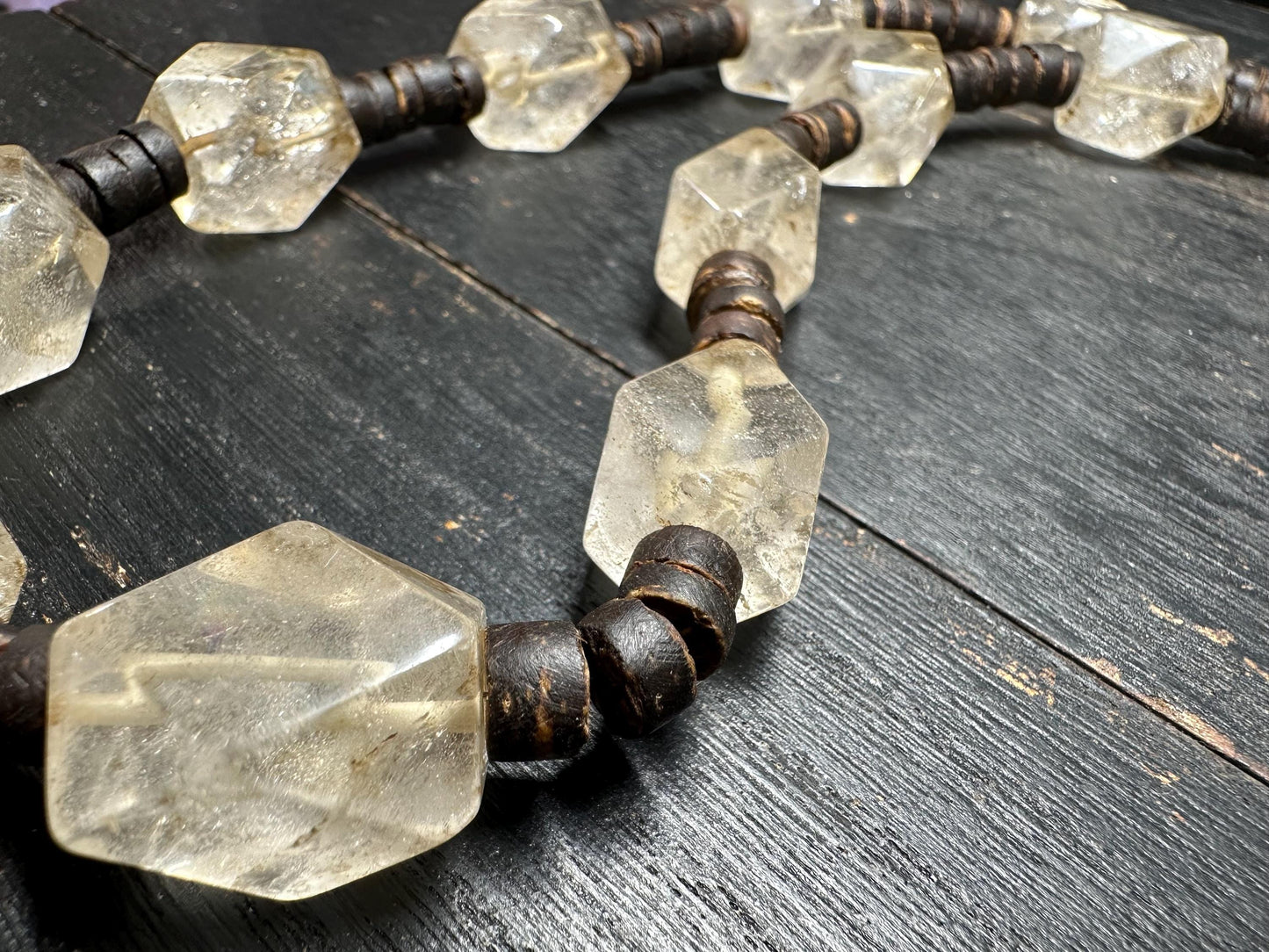 Vintage Rock Crystal & Coconut Shell Necklace: Himalayan Tribal Jewelry