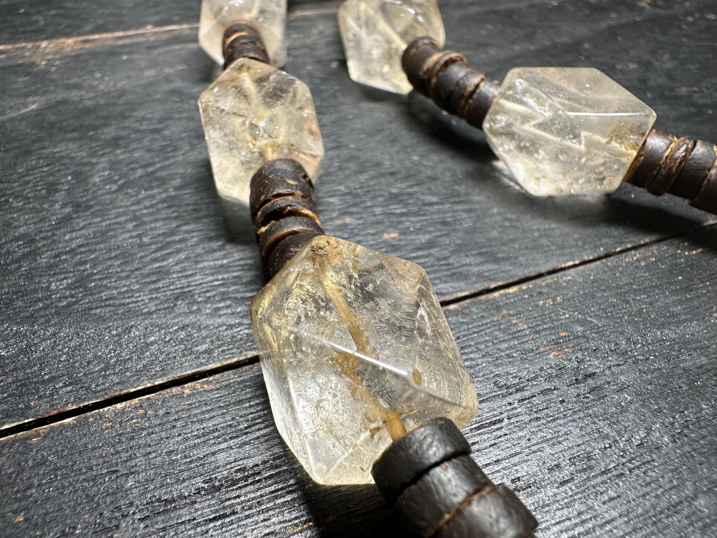 Vintage Rock Crystal & Coconut Shell Necklace: Himalayan Tribal Jewelry