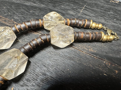 Vintage Rock Crystal & Coconut Shell Necklace: Himalayan Tribal Jewelry
