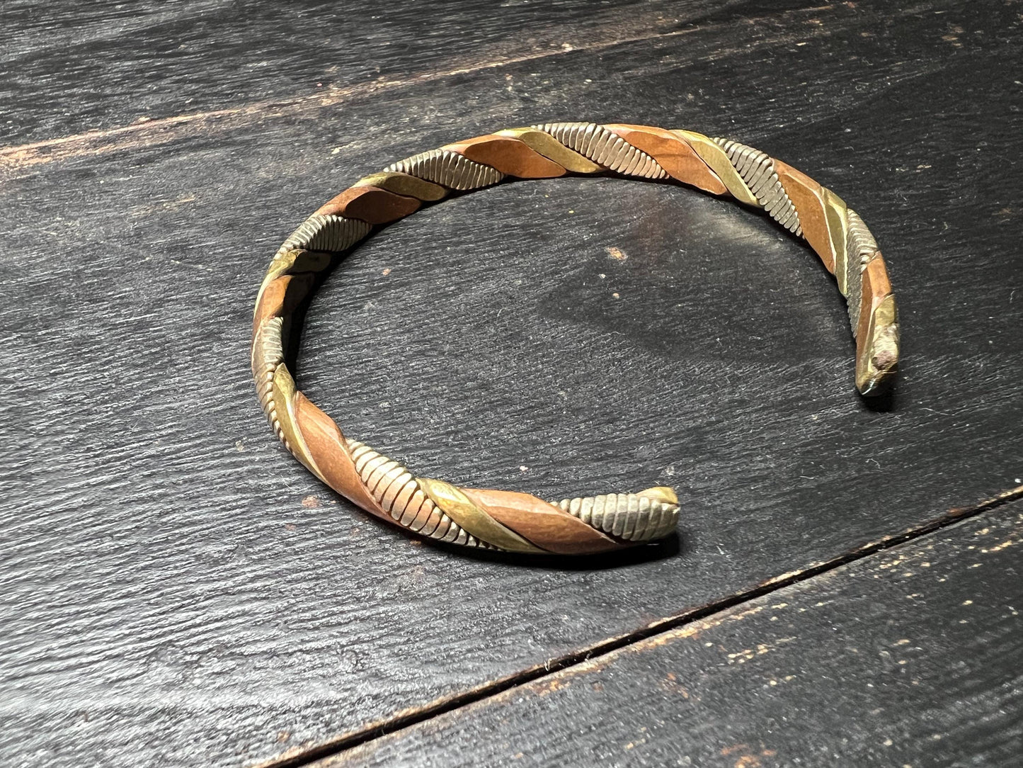 Handmade Tibetan Copper Brass Iron Cuff: Rustic Boho Healing Bangle