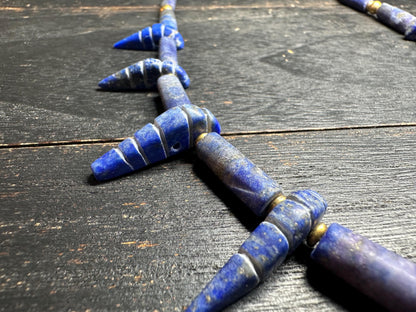 Unique Old Antique Natural Lapis Lazuli Necklace with Spikes  Handcrafted Tribal Jewelry from Afghanistan