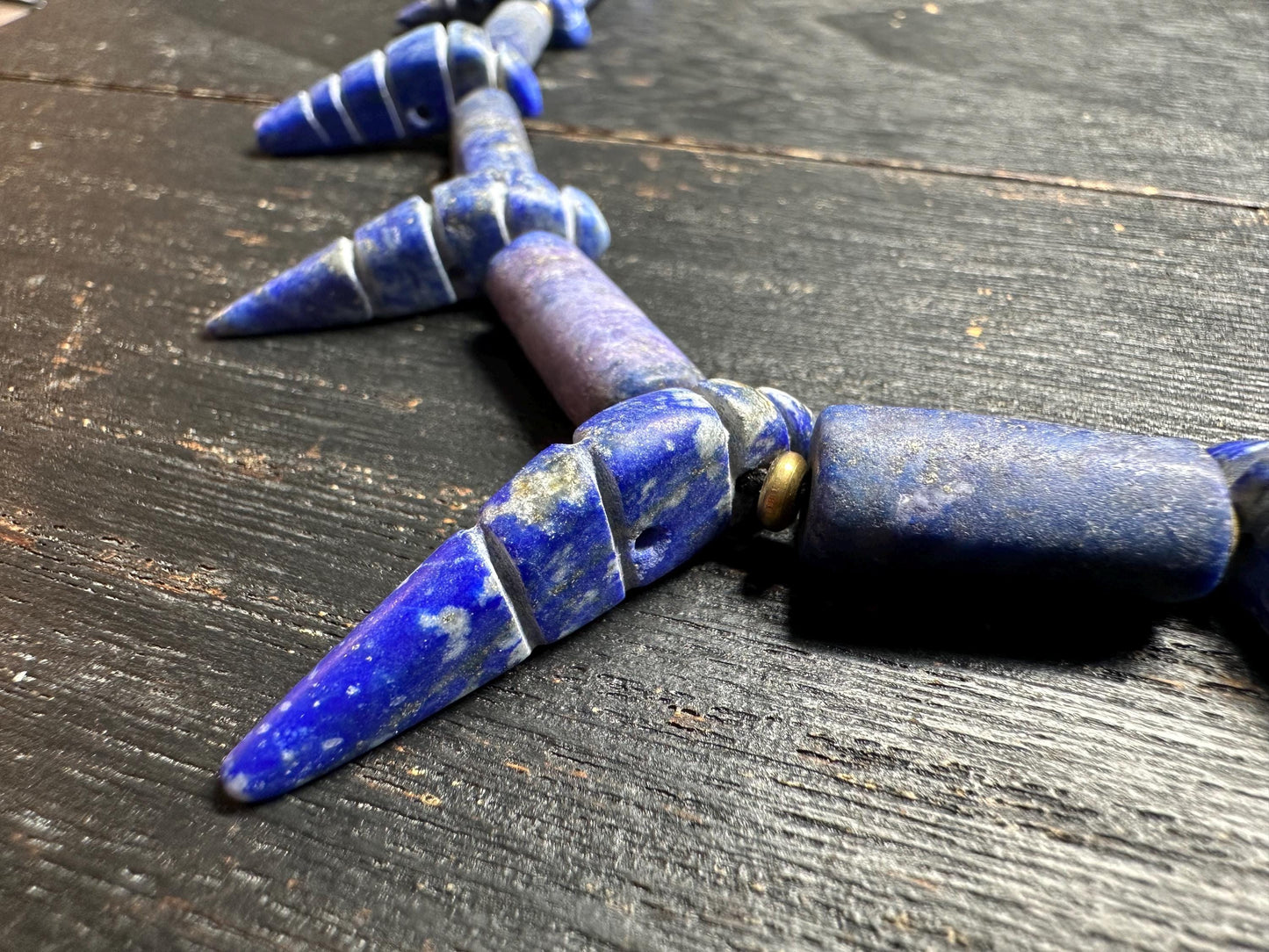 Unique Old Antique Natural Lapis Lazuli Necklace with Spikes  Handcrafted Tribal Jewelry from Afghanistan
