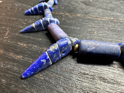 Unique Old Antique Natural Lapis Lazuli Necklace with Spikes  Handcrafted Tribal Jewelry from Afghanistan